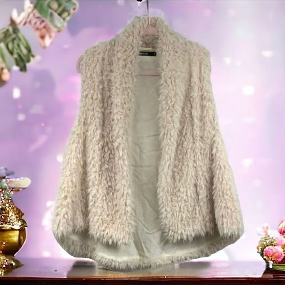 WishList Cream Faux Fur Sherpa Super Soft Open Front Vest Furry Fuzzy Small - Picture 5 of 7